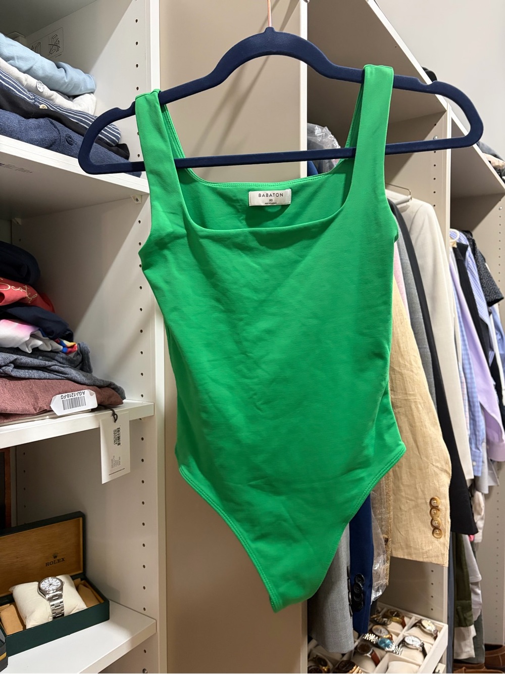 Babaton Bright Green Square Neck Bodysuit
